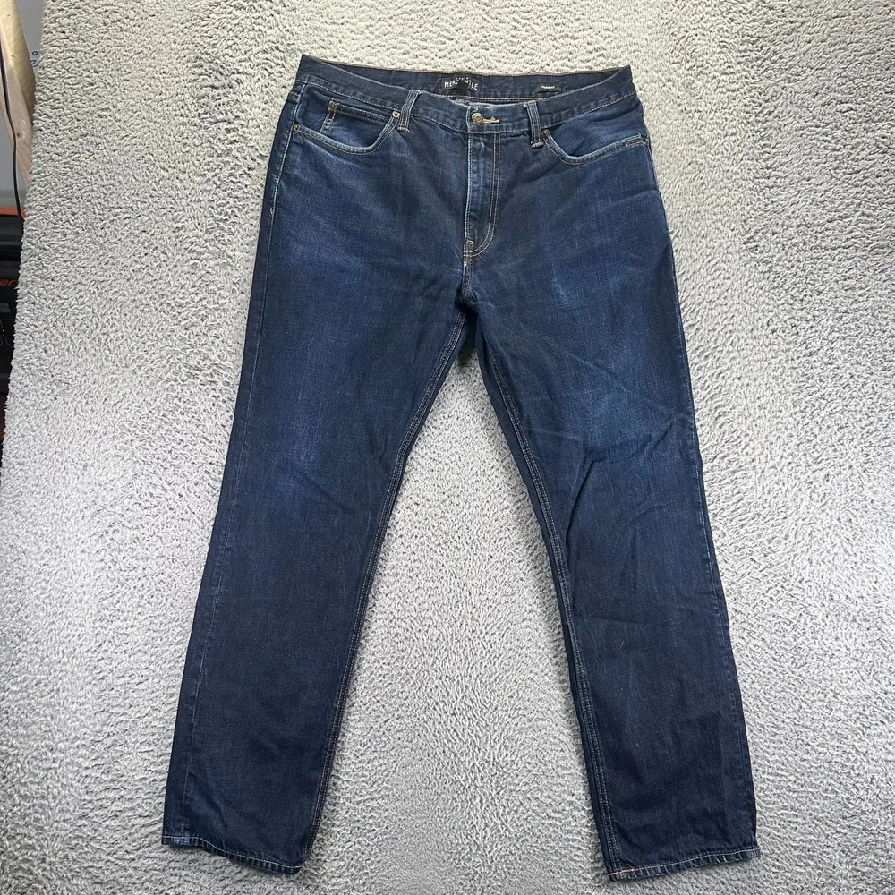 J.Crew Mercantile Jeans Mens 35x32 Blue‎ Cotton Denim Straight Faded Workwear